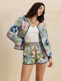 Printed Button Up Long Sleeve Outerwear and Shorts Set - Trendsi - Flyclothing LLC