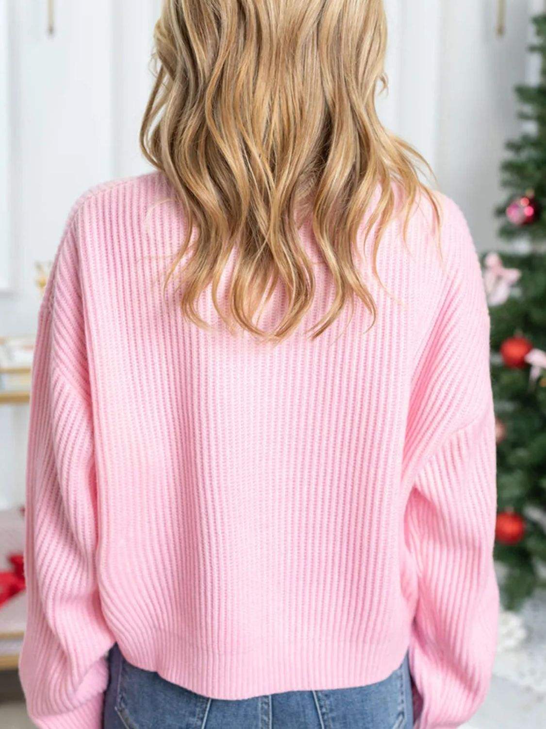 Letter Round Neck Long Sleeve Sweater - Trendsi - Flyclothing LLC