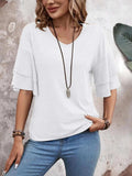 V-Neck Half Sleeve Blouse - Trendsi - Flyclothing LLC