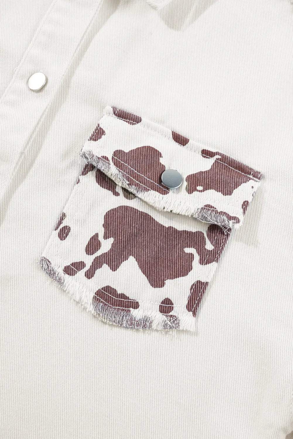 Raw Hem Animal Print Long Sleeve Denim Jacket - Trendsi - Flyclothing LLC