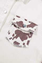 Raw Hem Animal Print Long Sleeve Denim Jacket - Trendsi - Flyclothing LLC