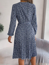 Ditsy Floral Tie Waist Pleated Dress - Trendsi - Flyclothing LLC