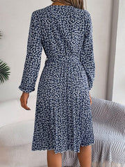 Ditsy Floral Tie Waist Pleated Dress - Trendsi