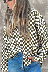 Checkered Collared Neck Long Sleeve Shirt - Trendsi - Flyclothing LLC