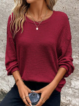 Plus Size Relaxed Fit Waffle Knit Round Neck T-Shirt - Trendsi - Flyclothing LLC