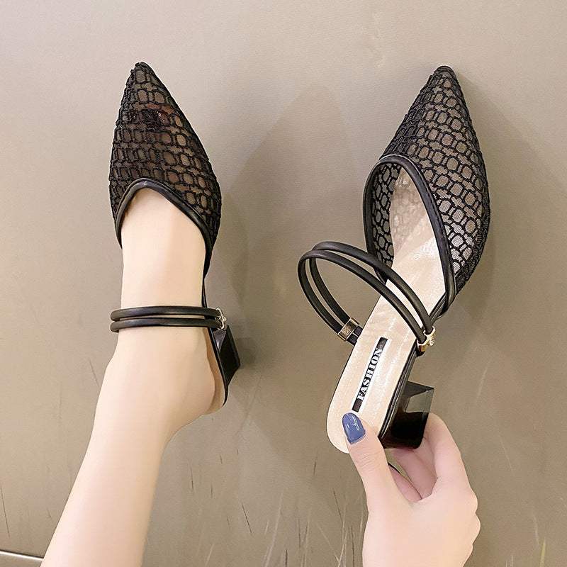 Point Toe Block Heel Sandals - Trendsi - Flyclothing LLC