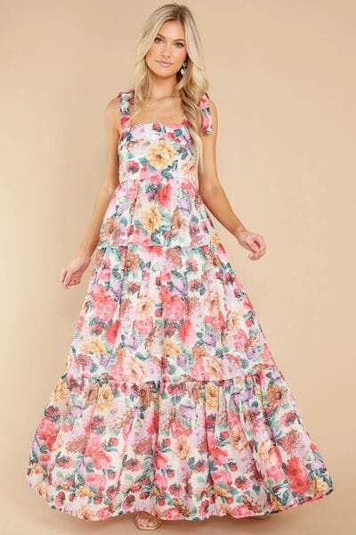 Floral Square Neck Wide Strap Maxi Dress - Trendsi - Flyclothing LLC