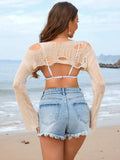 Distressed Boat Neck Long Sleeve Cover Up - Trendsi - Flyclothing LLC