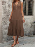 Decorative Button Notched Sleeveless Dress - Trendsi - Flyclothing LLC