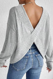 Crossover Backless Long Sleeve Knit Top - Trendsi