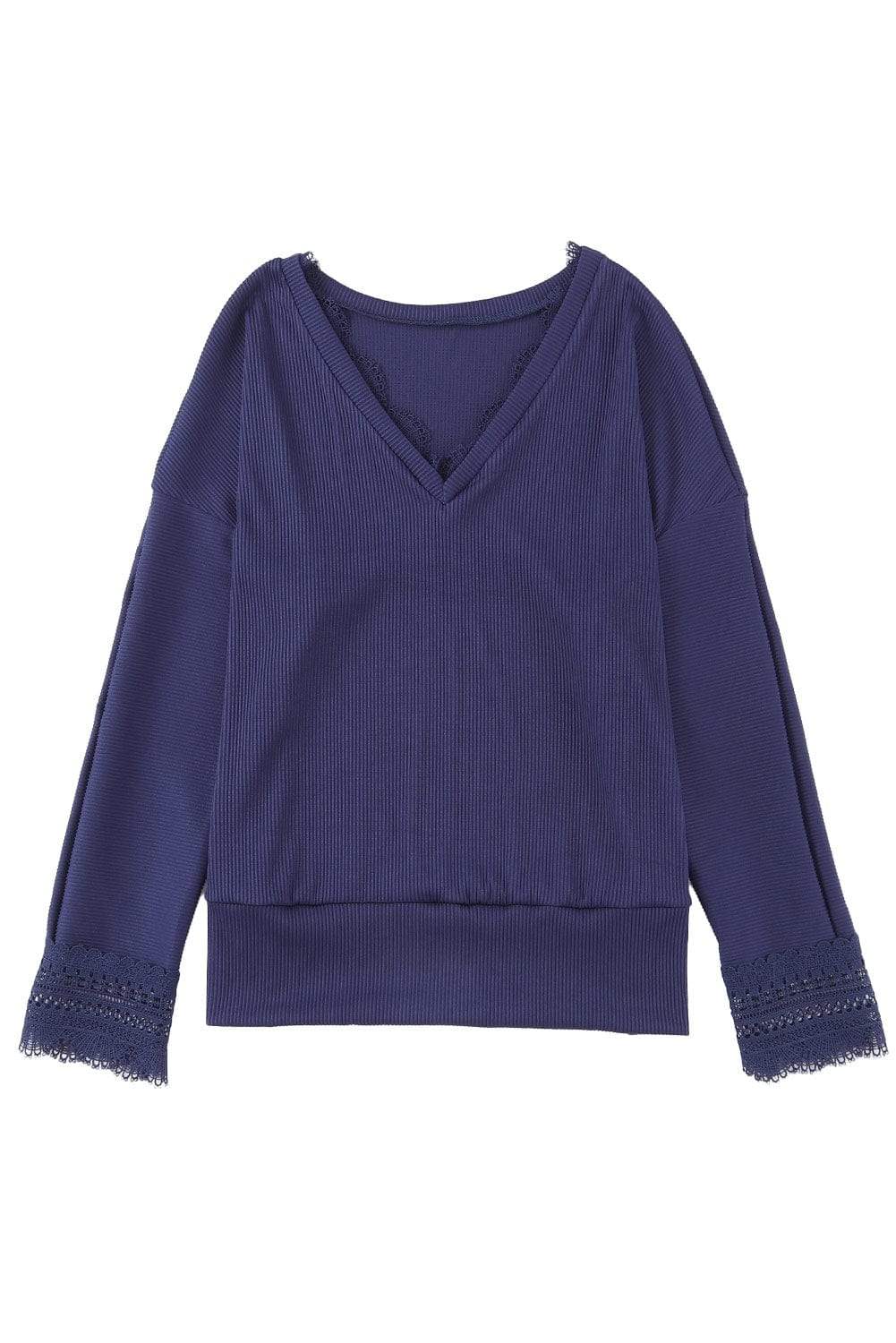 Lace Detail V-Neck Long Sleeve T-Shirt - Trendsi - Flyclothing LLC