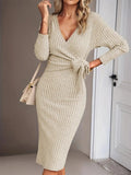 Slit Surplice Long Sleeve Dress - Trendsi