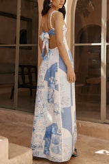 Cutout Back Printed Square Neck Maxi Dress - Trendsi - Flyclothing LLC
