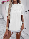 Frill Round Neck Short Sleeve Blouse - Trendsi