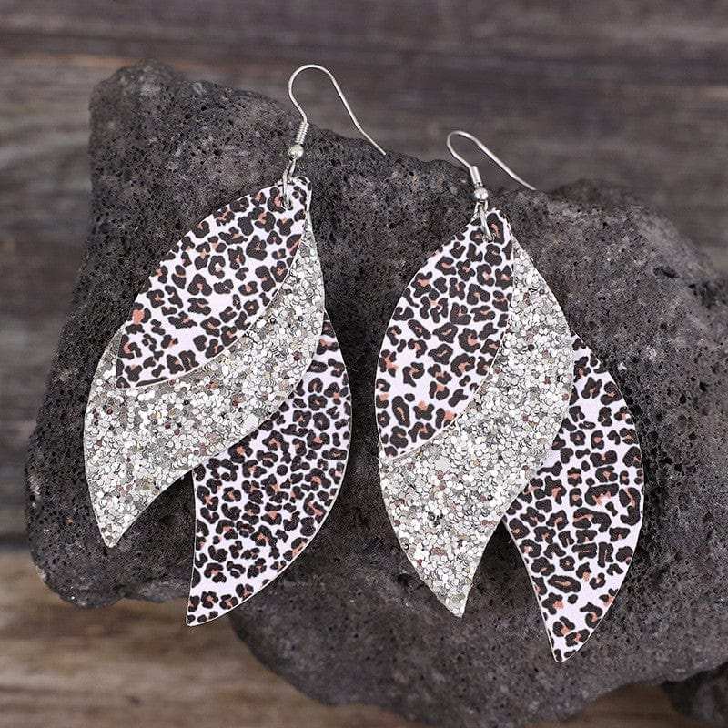 PU Leather Leopard Leaf Earrings - Trendsi - Flyclothing LLC