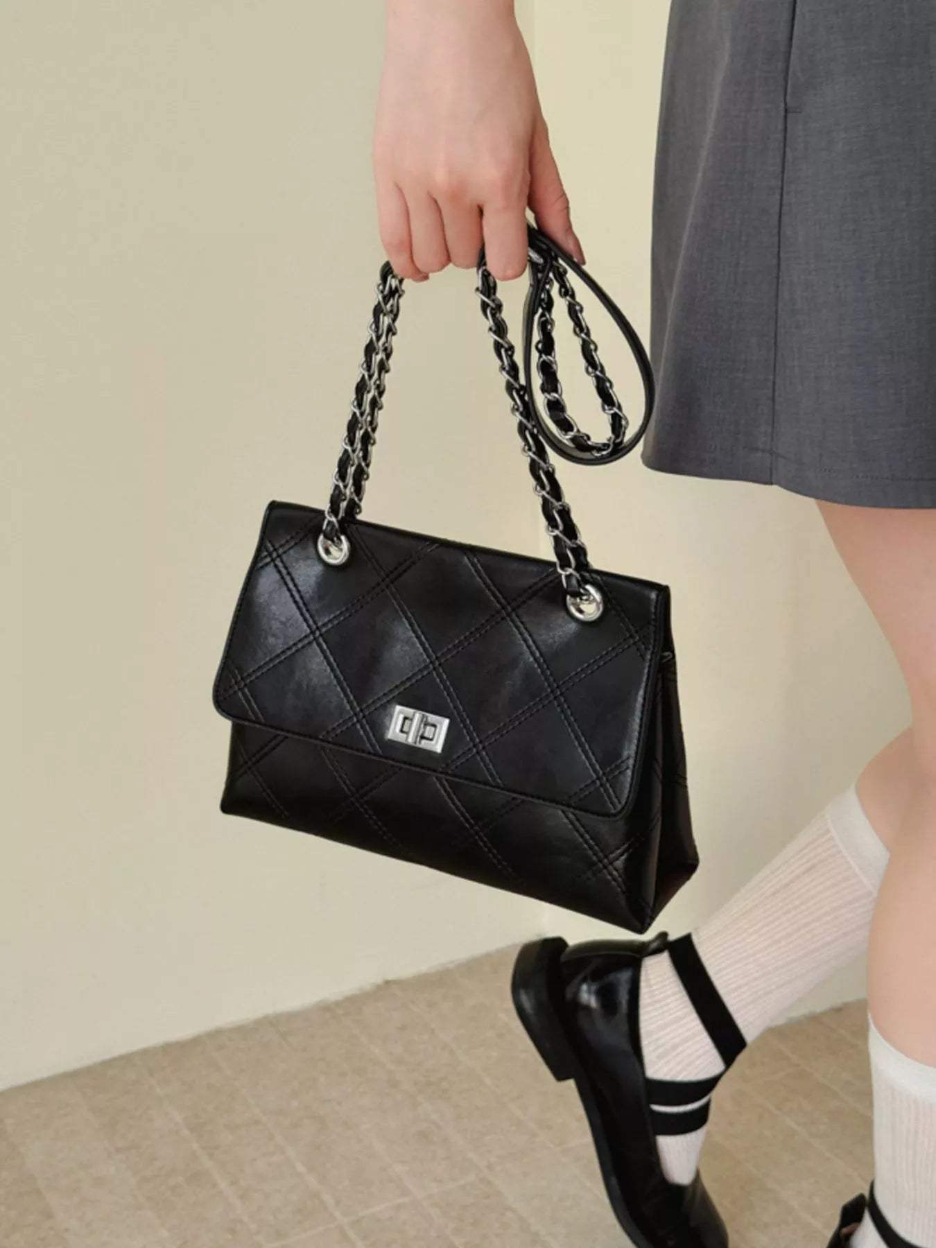 Quilted Chain Shoulder Bag - Trendsi - Flyclothing LLC