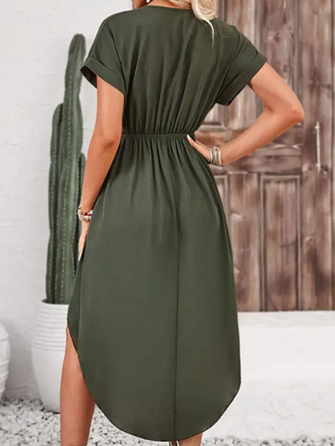 Tied Surplice Short Sleeve Dress - Trendsi - Flyclothing LLC