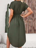 Tied Surplice Short Sleeve Dress - Trendsi - Flyclothing LLC