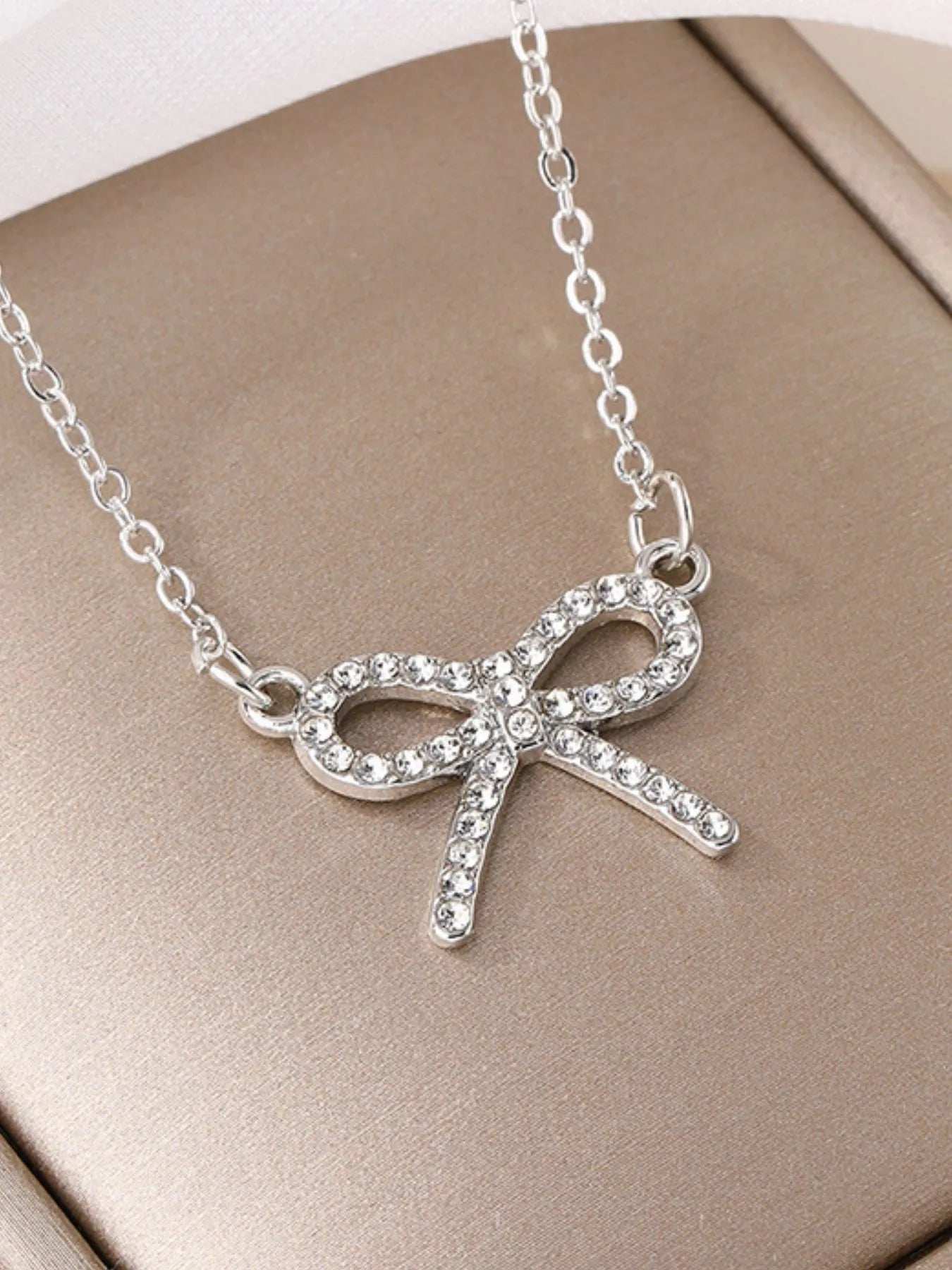Zircon Bow Pendant Necklace - Trendsi - Flyclothing LLC