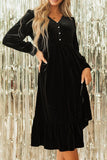 Ruffle Hem Slit V-Neck Long Sleeve Dress - Trendsi