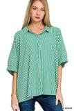 Zenana Oversized Stripe Button Down Shirt - Trendsi - Flyclothing LLC