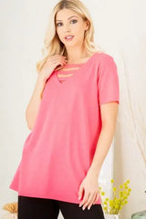 Heimish Full Size V-Neck Short Sleeve T-Shirt with Bar Detail Plus Size - Trendsi - Flyclothing LLC