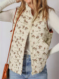 Floral Print Zip Up Quilted Vest - Trendsi - Flyclothing LLC