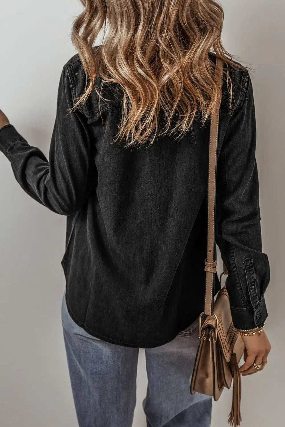 Button Up Long Sleeve Denim Jacket - Trendsi - Flyclothing LLC