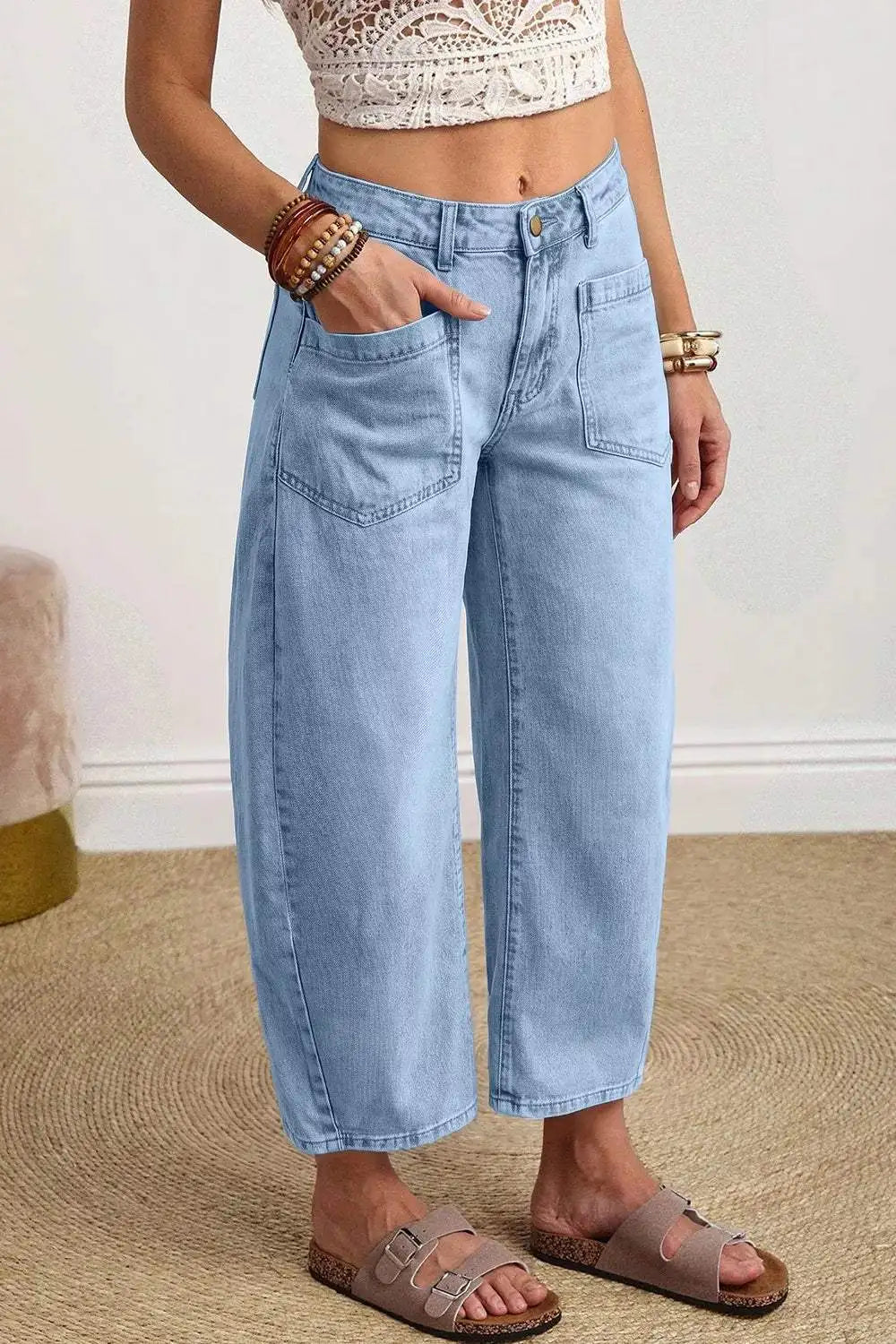 Wide Leg Cropped Jeans - Trendsi - Flyclothing LLC