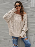 Cable Knit Openwork Off-Shoulder Sweater - Trendsi