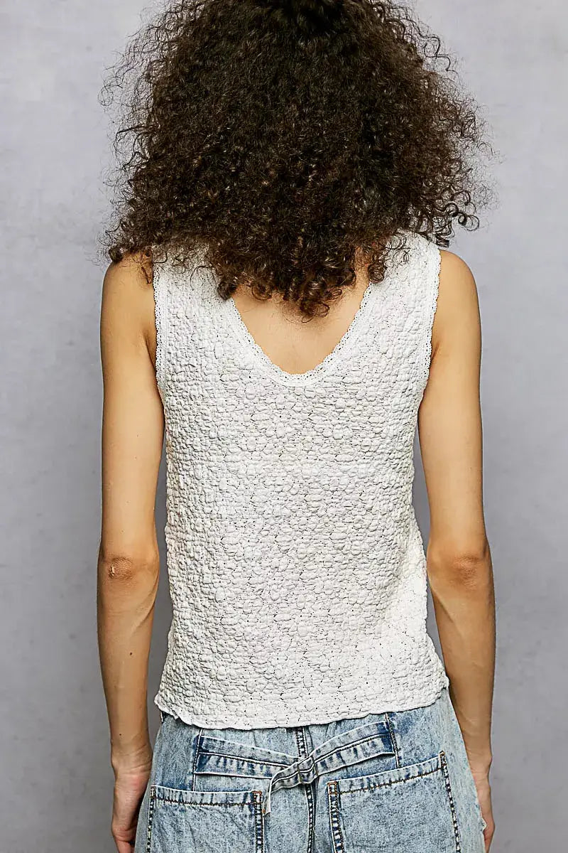 POL Textured Knit V-Neck Tank with Lace Trim - Trendsi - Flyclothing LLC