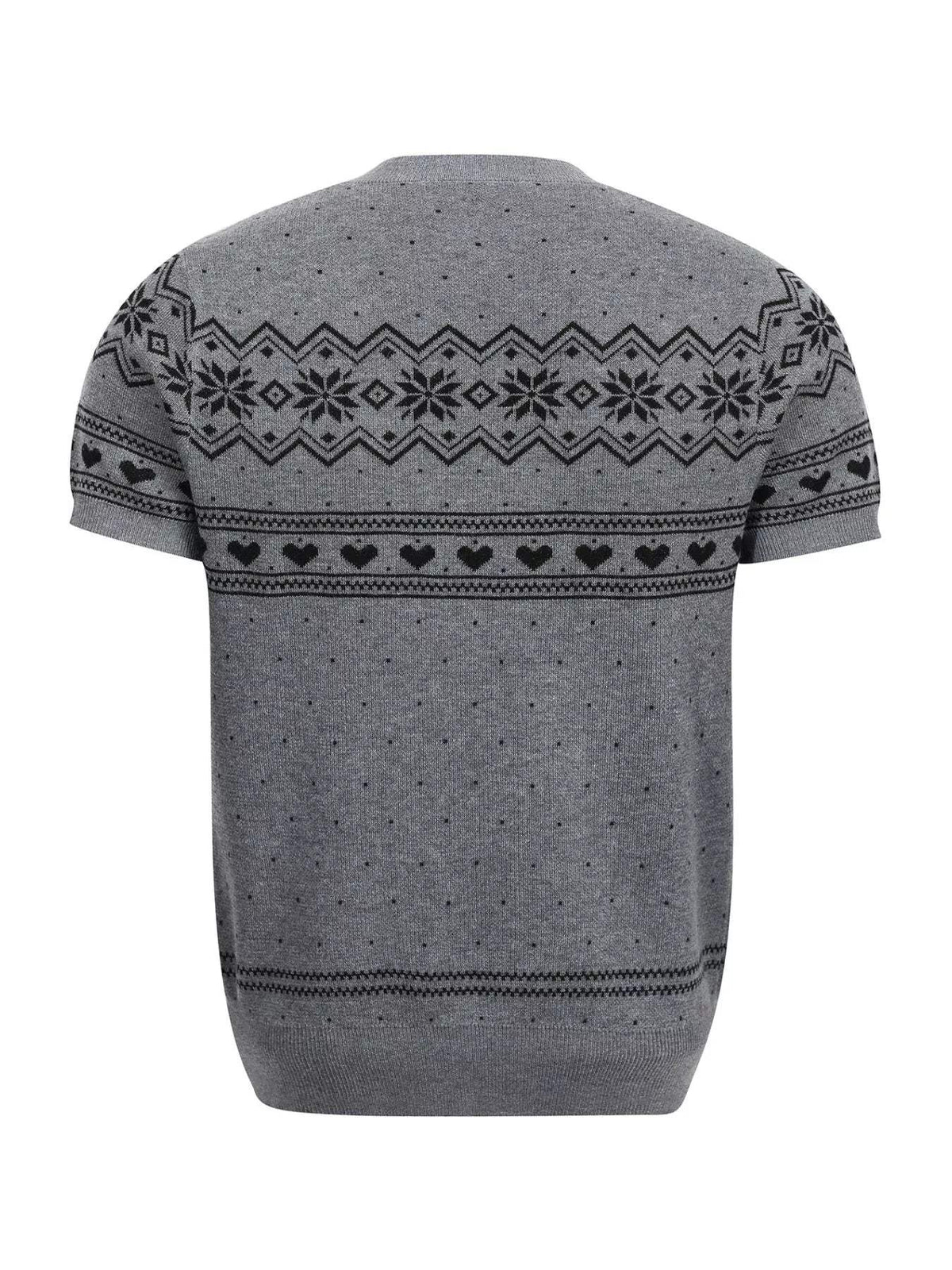 Men's Short-Sleeve Knit Top with Fair Isle and Heart Pattern - Trendsi - Flyclothing LLC