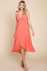 Culture Code Ruffle Detail Surplice Wrap Slip Dress - Trendsi - Flyclothing LLC