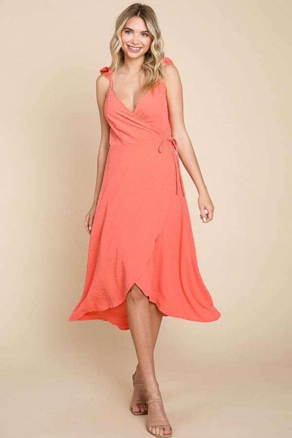Culture Code Ruffle Detail Surplice Wrap Slip Dress - Trendsi - Flyclothing LLC