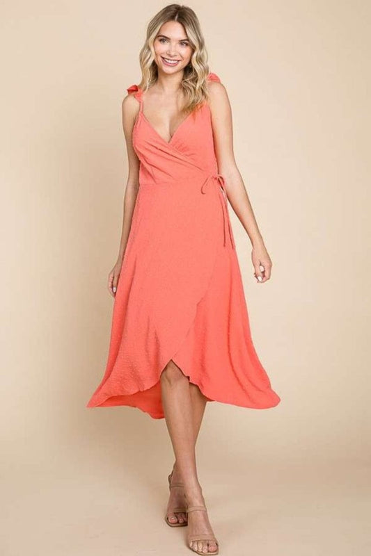 Culture Code Ruffle Detail Surplice Wrap Slip Dress - Trendsi