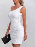 Textured Single Shoulder Mini Dress - Trendsi