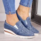 Rhinestone Wedge Slip-Ons - Trendsi