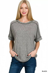 Zenana Full Size Soft Melange Hacci Short Sleeve Hi-low Tee Plus Size - Trendsi - Flyclothing LLC