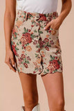SO ME Floral Jacquard Button Front Mini Skirt with Scall - Trendsi - Flyclothing LLC