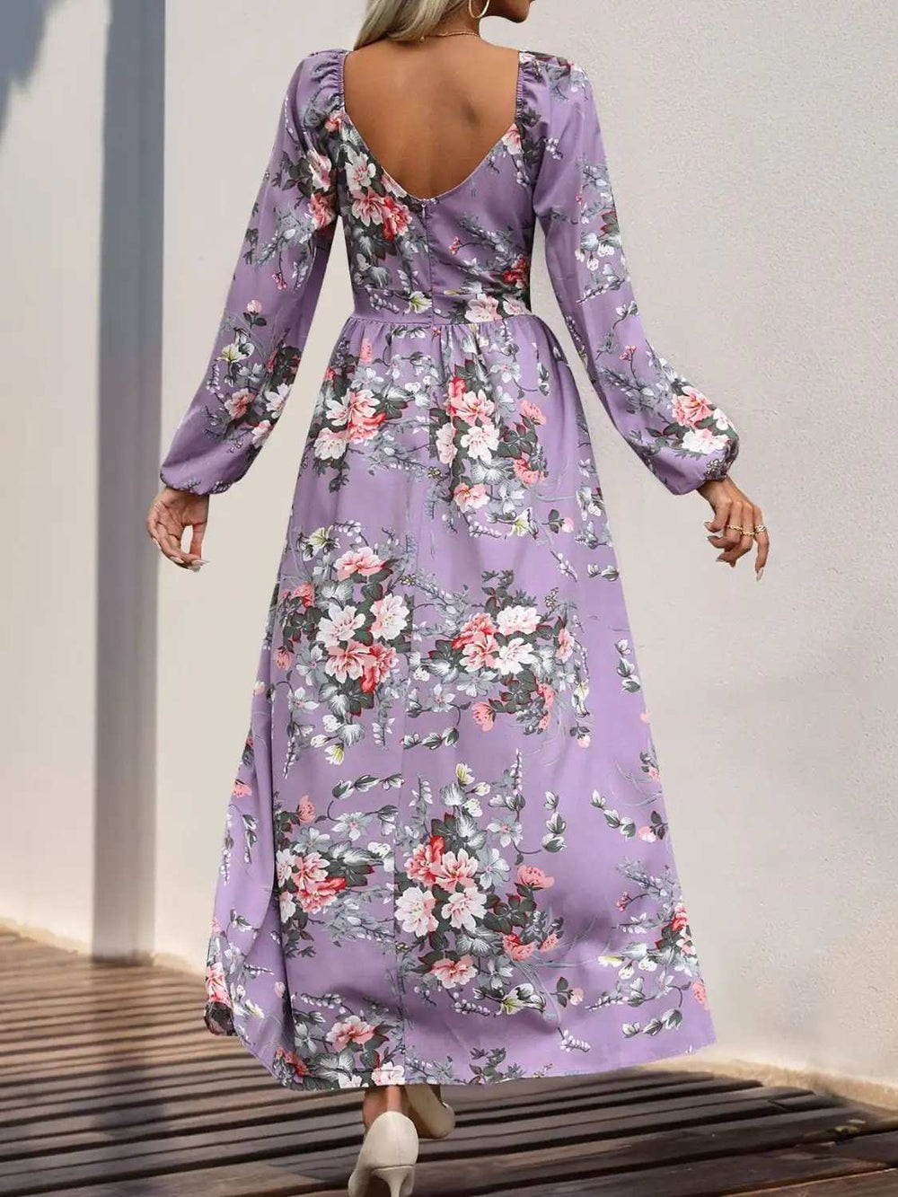 Slit Printed Surplice Long Sleeve Maxi Dress - Trendsi - Flyclothing LLC