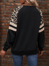Leopard Round Neck Raglan Sleeve Sweatshirt - Trendsi - Flyclothing LLC