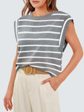 Florira Striped Round Neck Cap Sleeve T-Shirt - Trendsi - Flyclothing LLC