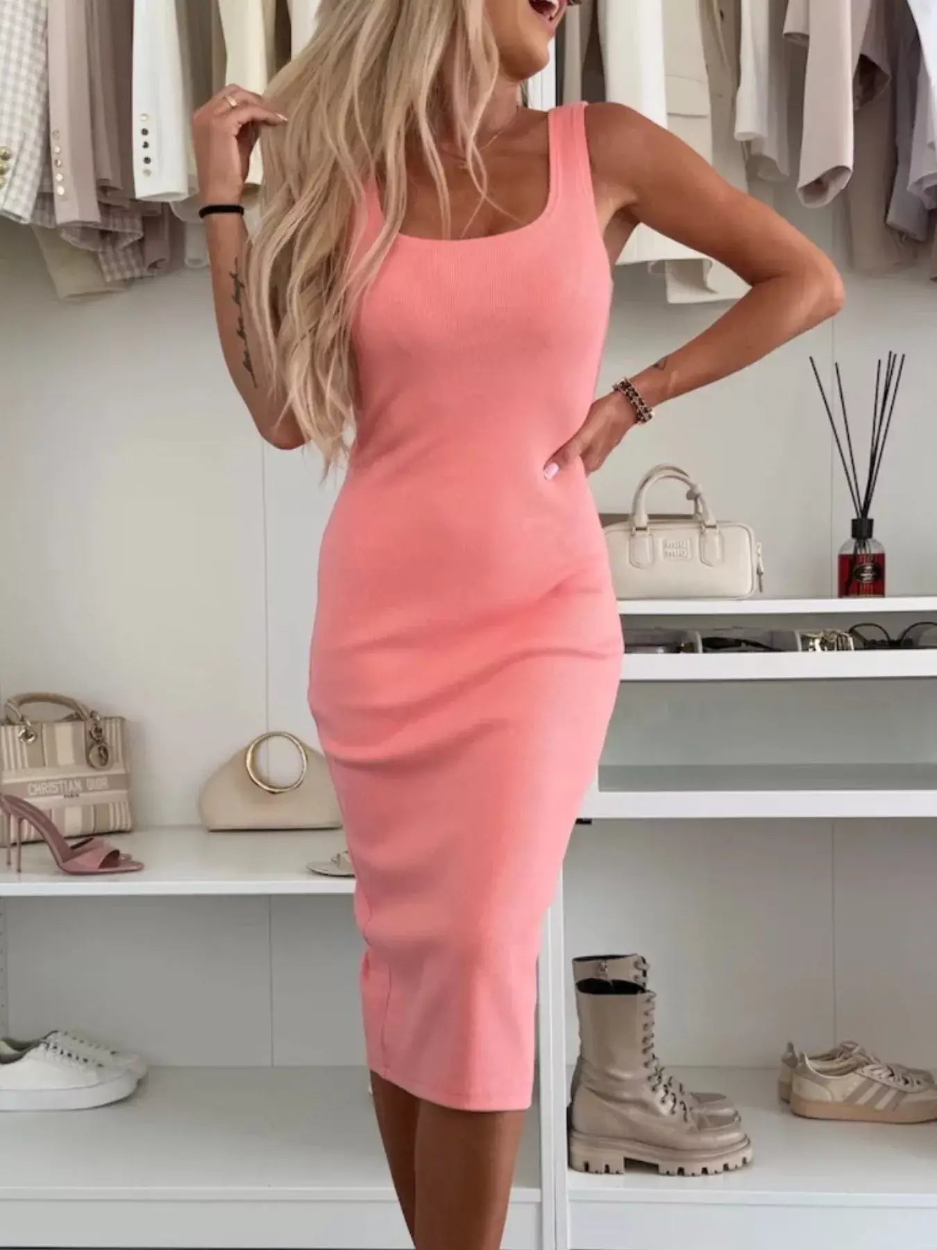 Full Size Slit Square Neck Dress and Outerwear Set Plus Size - Trendsi - Flyclothing LLC