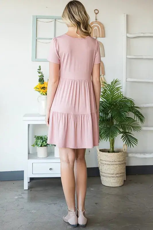 Heimish Full Size Solid Mini Tiered Dress with Pompom Lace Plus Size - Trendsi - Flyclothing LLC