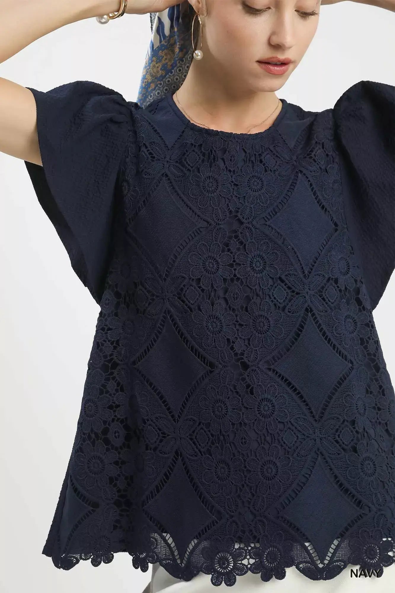 Umgee Floral Lace Overlay Flutter Sleeve Top - Trendsi - Flyclothing LLC