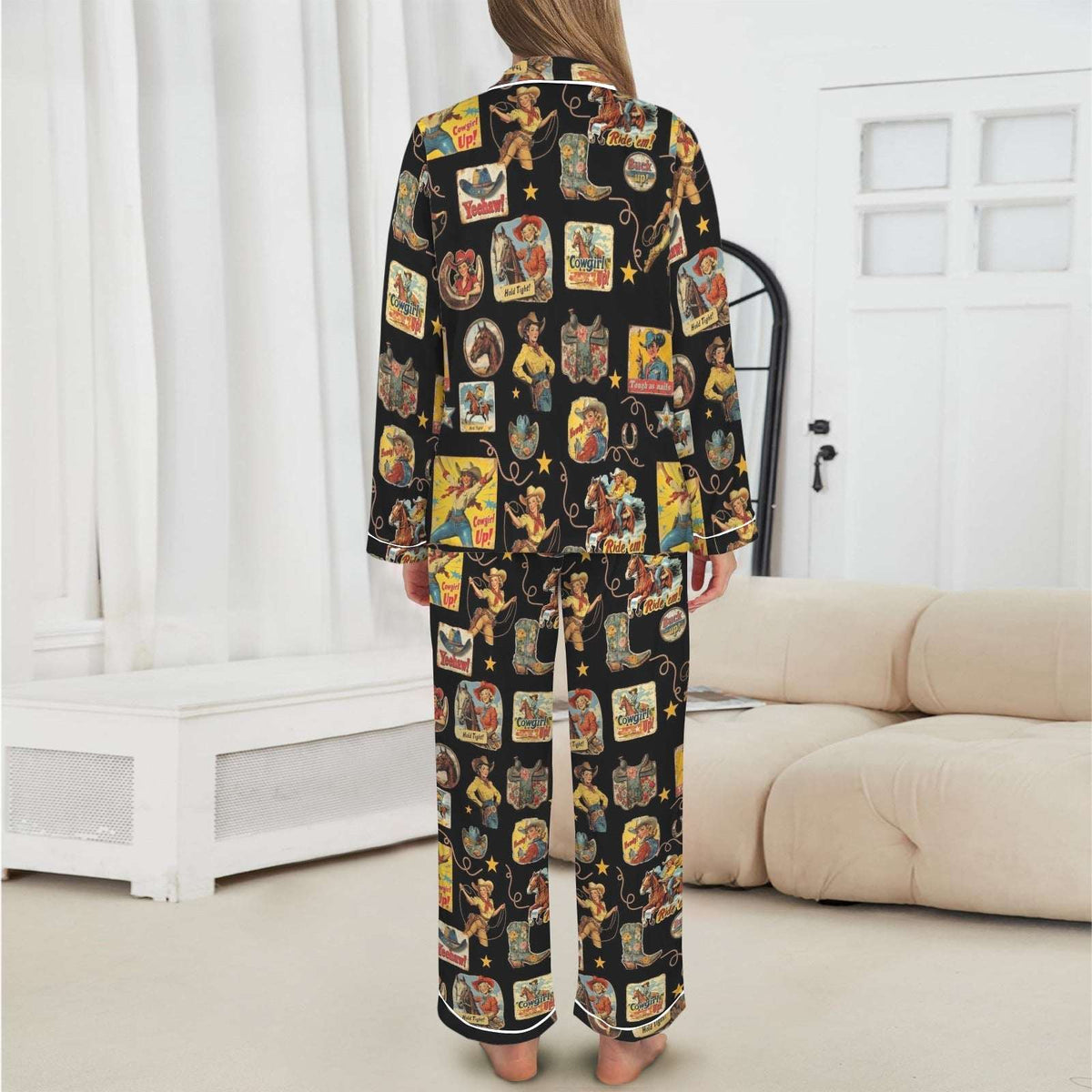 Baha Ranch Vintage Cowgirl Collage Western Satin Pajamas