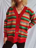 Contrast Stripes Button Up Long Sleeve Cardigan - Trendsi - Flyclothing LLC