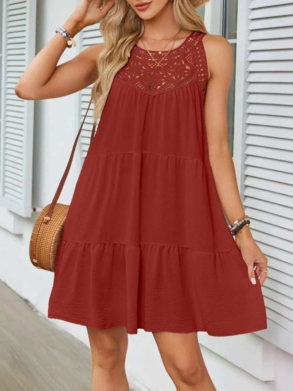Ruffled Hem Lace Sleeveless Dress - Trendsi - Flyclothing LLC