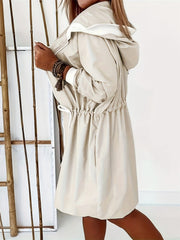 Drawstring Long Sleeve Hooded Trench Coat - Trendsi