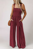 Smocked Square Neck Wide Leg Jumpsuit with Pockets - Trendsi - Flyclothing LLC